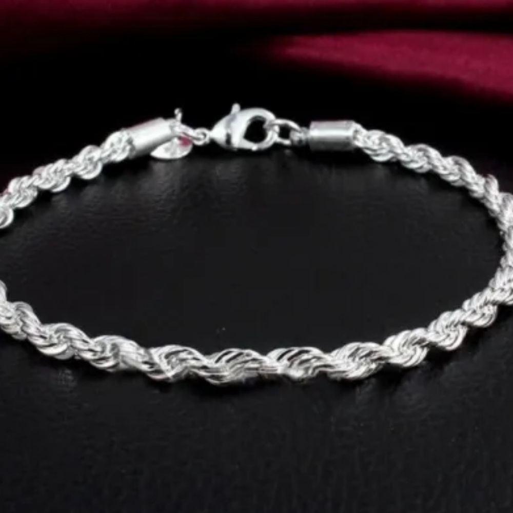New S925 Sterling Silver Hallmarked Solid Silver 4mm Twisted Rope Chain Bracelet - Picture 3 of 14
